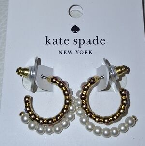 NWT Kate Spade Gold & White Pearl Hoop Earrings